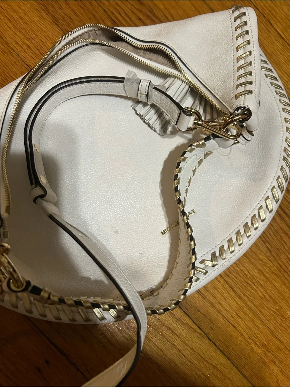 Michael Kors Lauryn Large Shoulder Bag Leather Optic White And Wallet